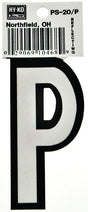 Hy-Ko PS-20/P Reflective Letter, Character: P, 3-1/4 in H Character, Black/White Character, Vinyl, Pack of 10