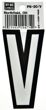 Hy-Ko PS-20/V Reflective Letter, Character: V, 3-1/4 in H Character, Black/White Character, Vinyl, Pack of 10