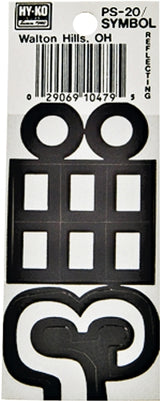 Hy-Ko PS-20/SYMB Reflective Sign, Character:-, 3-1/4 in H Character, Black/White Character, Vinyl, Pack of 10