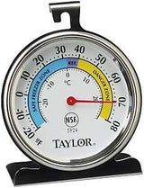 Taylor 5924 Fridge/Freezer Thermometer,-20 to 80 deg F, Analog Display, White