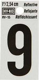 Hy-Ko RV-15/9 Reflective Sign, Character: 9, 1 in H Character, Black Character, Silver Background, Vinyl, Pack of 10