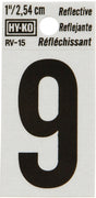 Hy-Ko RV-15/9 Reflective Sign, Character: 9, 1 in H Character, Black Character, Silver Background, Vinyl, Pack of 10