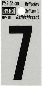 Hy-Ko RV-15/7 Reflective Sign, Character: 7, 1 in H Character, Black Character, Silver Background, Vinyl, Pack of 10