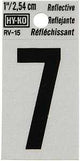 Hy-Ko RV-15/7 Reflective Sign, Character: 7, 1 in H Character, Black Character, Silver Background, Vinyl, Pack of 10