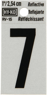 Hy-Ko RV-15/7 Reflective Sign, Character: 7, 1 in H Character, Black Character, Silver Background, Vinyl, Pack of 10