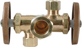BrassCraft CR1901DVXR Stop Valve, 1/2 x 3/8 x 3/8 in Connection, Compression, 125 psi Pressure, Brass Body, 4-1/2 in L