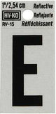 Hy-Ko RV-15/E Reflective Letter, Character: E, 1 in H Character, Black Character, Silver Background, Vinyl, Pack of 10