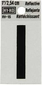 Hy-Ko RV-15/I Reflective Letter, Character: I, 1 in H Character, Black Character, Silver Background, Vinyl, Pack of 10