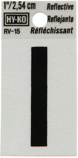 Hy-Ko RV-15/I Reflective Letter, Character: I, 1 in H Character, Black Character, Silver Background, Vinyl, Pack of 10