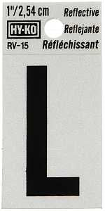 Hy-Ko RV-15/L Reflective Letter, Character: L, 1 in H Character, Black Character, Silver Background, Vinyl, Pack of 10