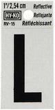 Hy-Ko RV-15/L Reflective Letter, Character: L, 1 in H Character, Black Character, Silver Background, Vinyl, Pack of 10