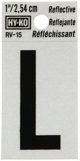 Hy-Ko RV-15/L Reflective Letter, Character: L, 1 in H Character, Black Character, Silver Background, Vinyl, Pack of 10