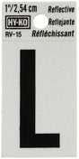 Hy-Ko RV-15/L Reflective Letter, Character: L, 1 in H Character, Black Character, Silver Background, Vinyl, Pack of 10