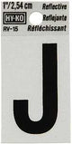 Hy-Ko RV-15/J Reflective Letter, Character: J, 1 in H Character, Black Character, Silver Background, Vinyl, Pack of 10