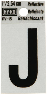 Hy-Ko RV-15/J Reflective Letter, Character: J, 1 in H Character, Black Character, Silver Background, Vinyl, Pack of 10