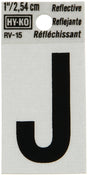 Hy-Ko RV-15/J Reflective Letter, Character: J, 1 in H Character, Black Character, Silver Background, Vinyl, Pack of 10