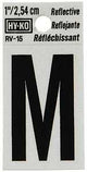 Hy-Ko RV-15/M Reflective Letter, Character: M, 1 in H Character, Black Character, Silver Background, Vinyl, Pack of 10