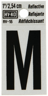 Hy-Ko RV-15/M Reflective Letter, Character: M, 1 in H Character, Black Character, Silver Background, Vinyl, Pack of 10