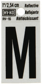 Hy-Ko RV-15/M Reflective Letter, Character: M, 1 in H Character, Black Character, Silver Background, Vinyl, Pack of 10