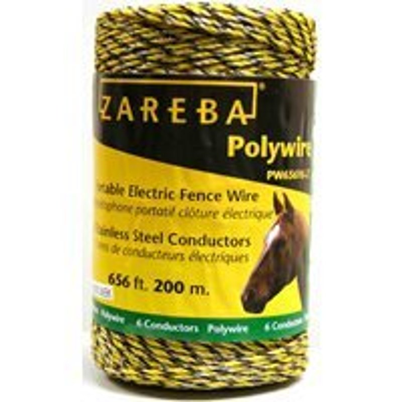 Zareba PW656Y6-Z Polywire, Stainless Steel Conductor, Yellow, 656 ft L