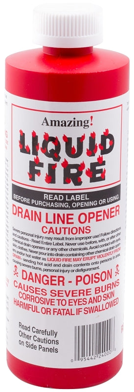Liquid Fire LF-P-24 Drain Opener, Liquid, Dark Amber, Slight Pungent, 16 oz Bottle, Pack of 24