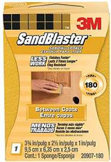 Scotch 20907-180 Sanding Sponge, 3-3/4 in L, 2-5/8 in W, 180 Grit, Fine, Aluminum Oxide Abrasive