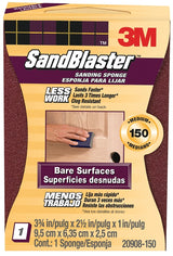 3M SandBlaster 20908-150 Sanding Sponge, 3-3/4 in L, 2-5/8 in W, 150 Grit, Medium, Aluminum Oxide Abrasive