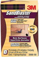 3M SandBlaster 20908-100 Sanding Sponge, 3-3/4 in L, 2-5/8 in W, 100 Grit, Medium, Aluminum Oxide Abrasive