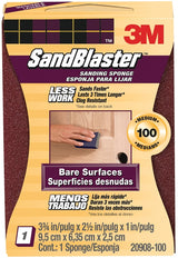 3M SandBlaster 20908-100 Sanding Sponge, 3-3/4 in L, 2-5/8 in W, 100 Grit, Medium, Aluminum Oxide Abrasive