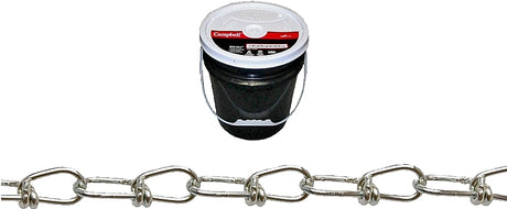 Campbell 075-2023N Double Loop Chain, #2/0, 350 ft L, 255 lb Working Load, Carbon Steel, Zinc