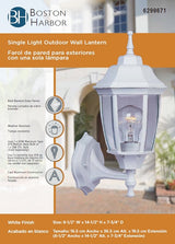 Boston Harbor BRT-BPP1611-WH3L Outdoor Lantern, 120 V, 60 W, CFL Lamp, Aluminum Fixture, White