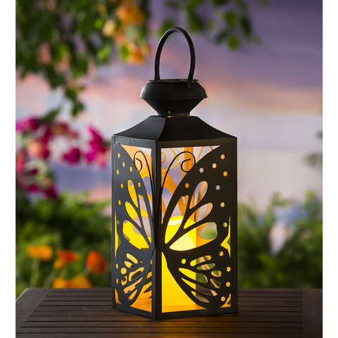 Luminous Garden Iron Butterfly Black/Brown Solar Lantern