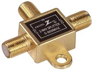 Zenith VS1001SP2W Coax Splitter, 900 MHz, 1 Video Input, 2 Video Output