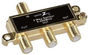 Zenith VS1001SP3W Coax Splitter, 1 Video Input, 3 Video Output