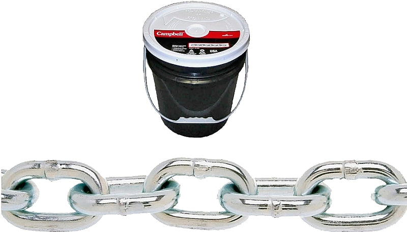 Campbell 014-0623 Proof Coil Chain, 3/8 in, 63 ft L, 30 Grade, Steel, Zinc