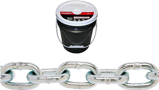 Campbell 014-0623 Proof Coil Chain, 3/8 in, 63 ft L, 30 Grade, Steel, Zinc