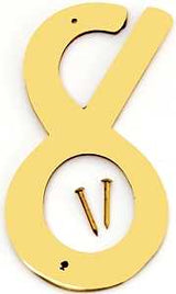 Hy-Ko BR-40/8 House Number, Character: 8, 4 in H Character, 2-1/2 in W Character, Brass Character, Brass