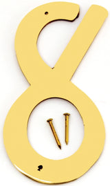 Hy-Ko BR-40/8 House Number, Character: 8, 4 in H Character, 2-1/2 in W Character, Brass Character, Brass