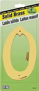 Hy-Ko BR-40/0 House Number, Character: 0, 4 in H Character, 2-1/2 in W Character, Brass Character, Solid Brass