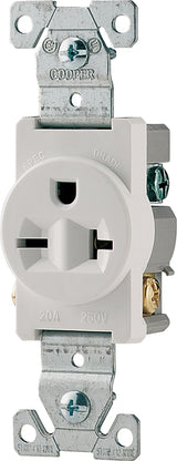 Eaton Wiring Devices 1876W-BOX Single Receptacle, 2 -Pole, 250 V, 20 A, Side Wiring, NEMA: NEMA 6-20R, White
