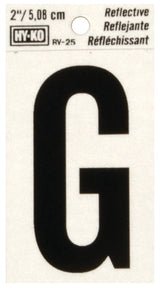 Hy-Ko RV-25/G Reflective Letter, Character: G, 2 in H Character, Black Character, Silver Background, Vinyl, Pack of 10
