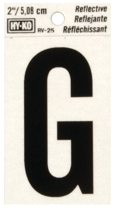Hy-Ko RV-25/G Reflective Letter, Character: G, 2 in H Character, Black Character, Silver Background, Vinyl, Pack of 10