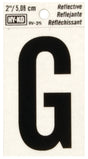 Hy-Ko RV-25/G Reflective Letter, Character: G, 2 in H Character, Black Character, Silver Background, Vinyl, Pack of 10