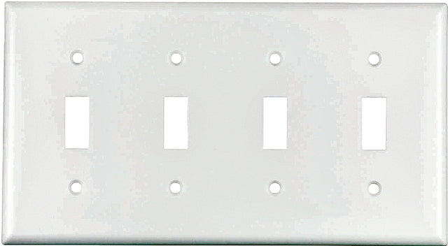 Eaton Wiring Devices 2154W-BOX Wallplate, 4-1/2 in L, 8.19 in W, 4 -Gang, Thermoset, White, High-Gloss
