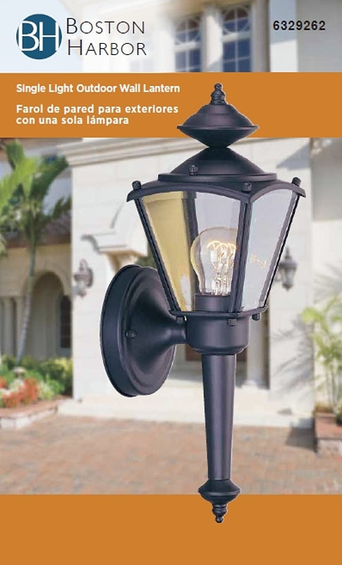Boston Harbor 4003H-53L Outdoor Wall Lantern, 120 V, 60 W, A19 or CFL Lamp, Steel Fixture, Black, Black Fixture