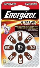 Energizer 312 AZ312DP-8 Hearing Aid Battery, 1.4 V Battery, 155 mAh, Zinc-Air