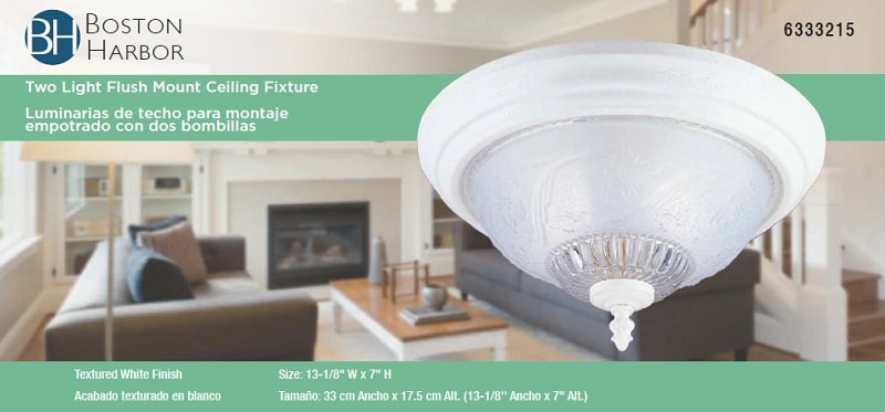 Boston Harbor F155WW02-1068EC3L Two Light Flush Mount Ceiling Fixture, 120 V, 60 W, 2-Lamp, A19 or CFL Lamp