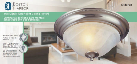 Boston Harbor BRT-ATE1012-SC3L Ceiling Light Fixture, 0.5 A, 120 V, 60 W, 2-Lamp, A19 or CFL Lamp, Metal Fixture
