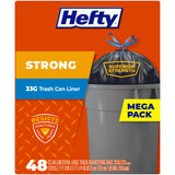 Hefty Extra Strong 33 gal No Scent Trash Can Liners Drawstring 48 pk, Pack of 3
