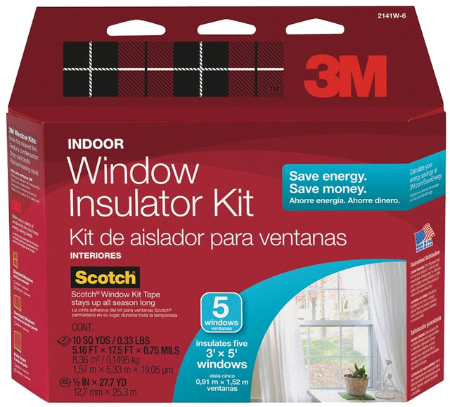 Scotch 2141 Window Insulation Kit, 0.75 in Thick, 17.5 ft L, Plastic, Clear